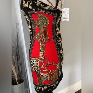 BLUE BLUSH Black & Gold Baroque Print Bodycon Dress